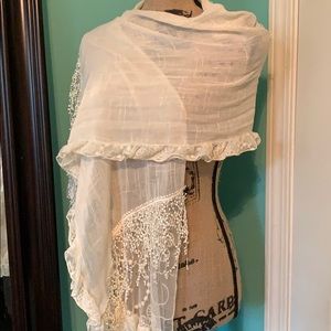 Coldwater Creek Off white Cotten Beaded Scarf